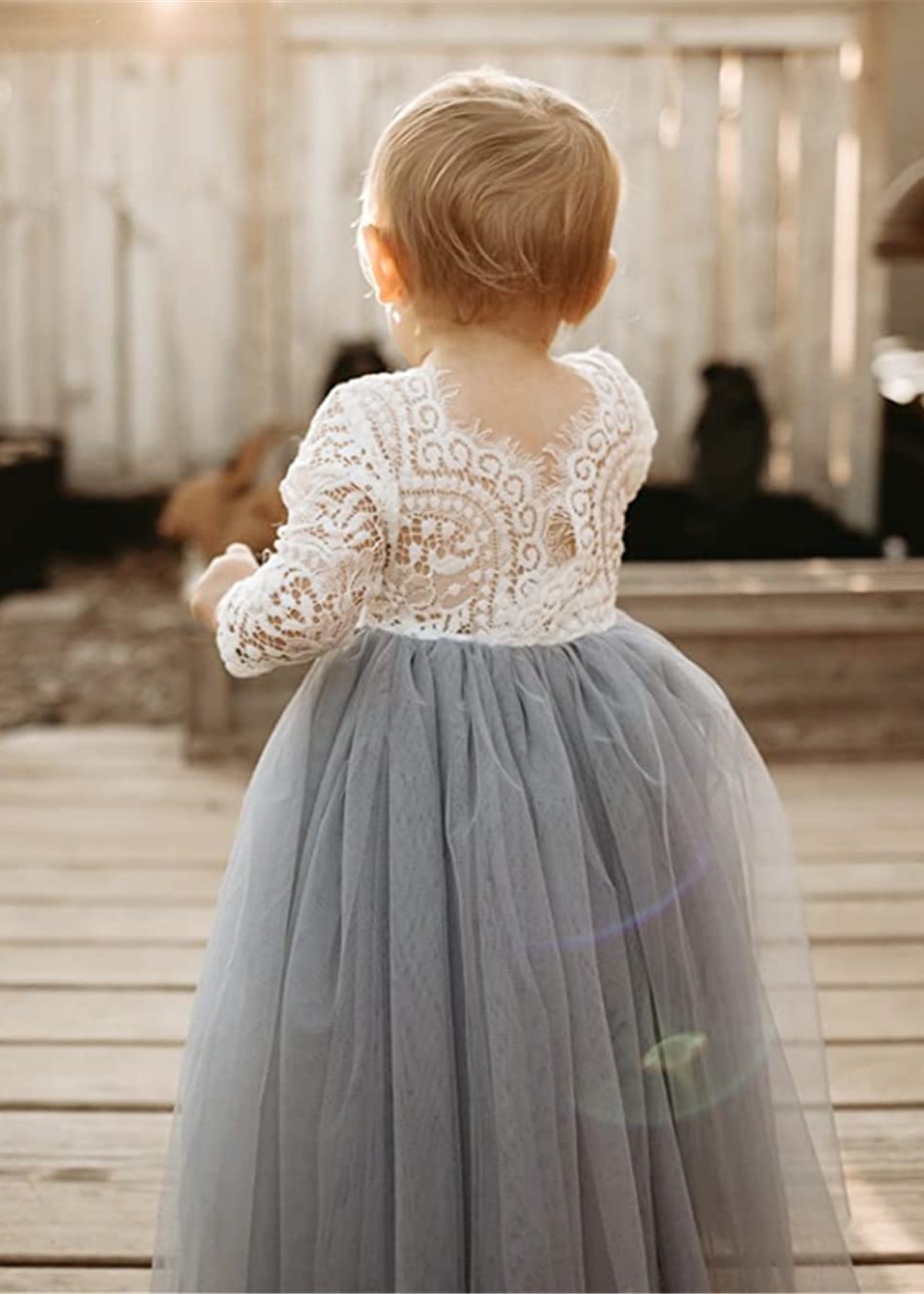 light gray lace dress V-Neck Long Sleeves Light Grey Prom Dress with Appliques PG435 US10 / Custom Color