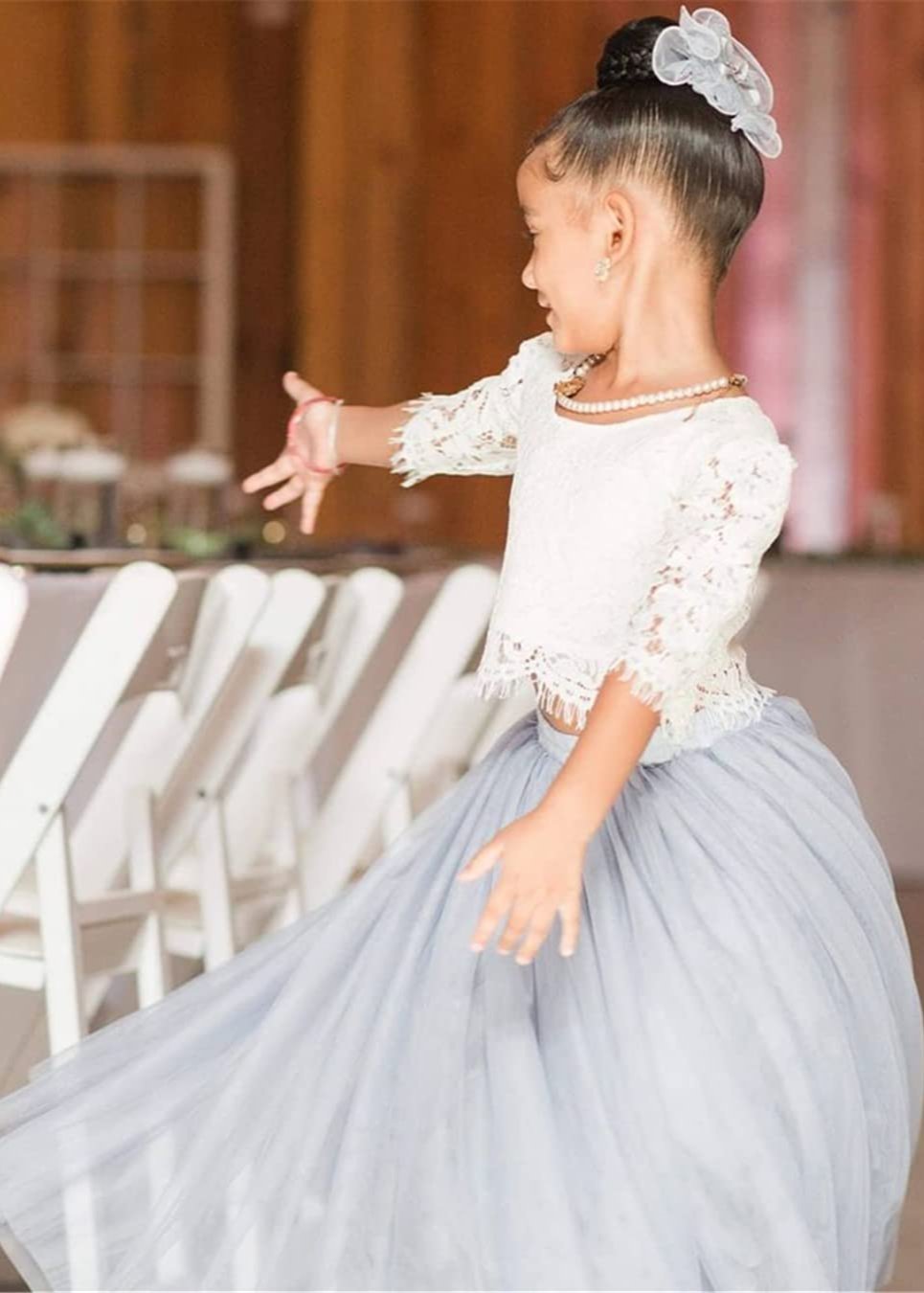 Light gray flower girl dress cheap
