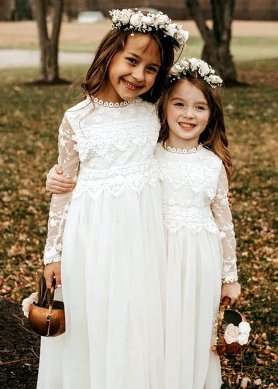 Jasmine Lace Communion Girl Dress in White