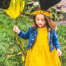 2Bunnies Girl Lace Dress Sunflower Pom Pom Trim (Mustard) - 2BUNNIES