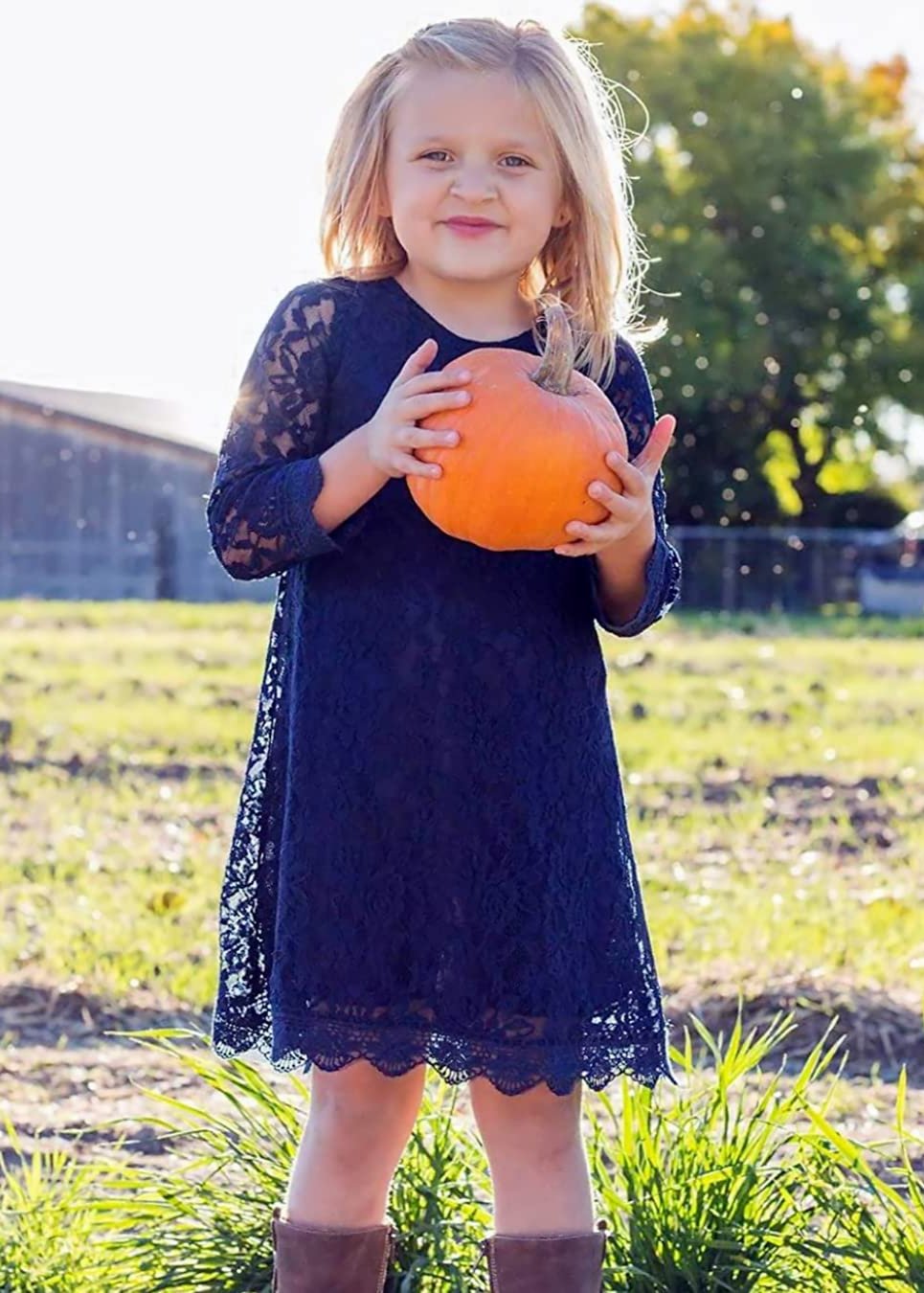 Girls navy blue lace dress cheap
