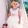 2Bunnies Flower Girl Dress Peony Lace Back A-Line Sleeveless Tiered Tulle Short (Ivory No Applique) - 2BUNNIES