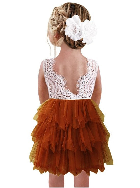 Peony Lace Flower Girl Dress in Burnt Orange (tiered)