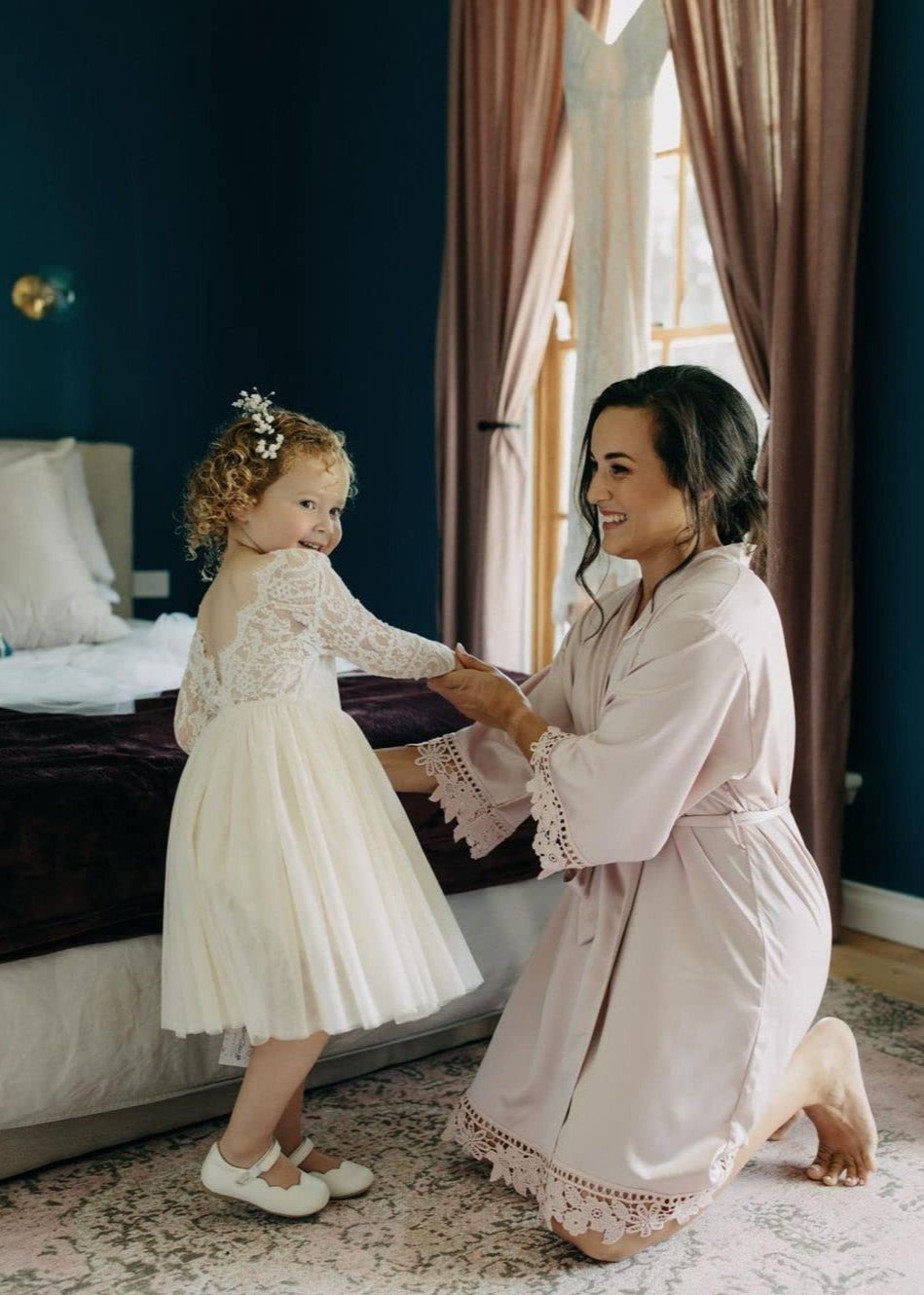 Paisley Lace Flower Girl Dress in Ivory