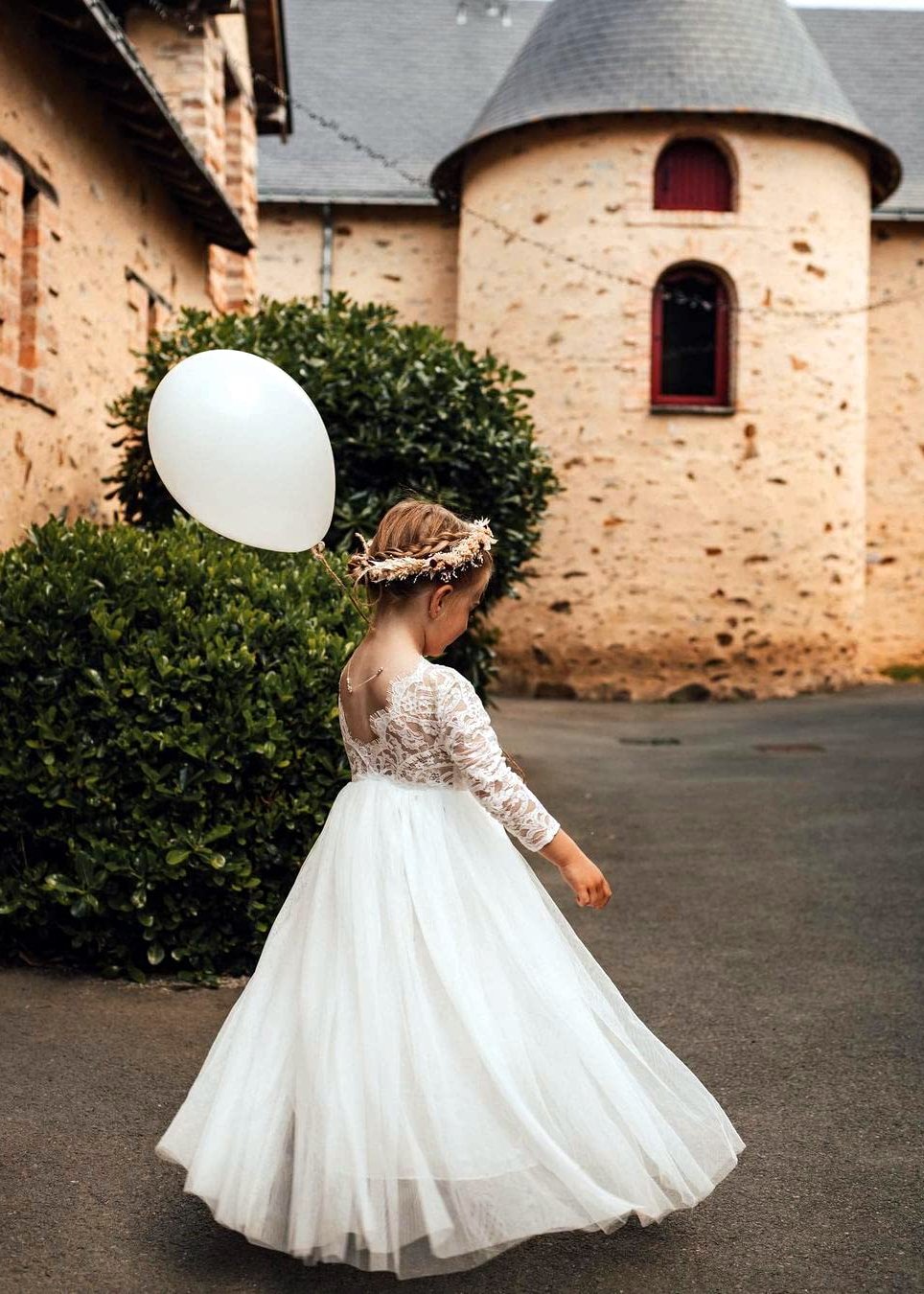 Paisley Lace Flower Girl Dress in White