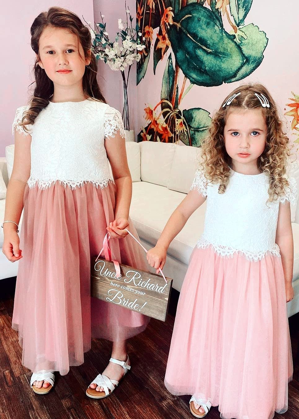 Scalloped Lace Girl Dress Set in Pink