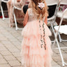 2Bunnies Flower Girl Dress Peony Lace Back A-Line Sleeveless Tiered Tulle Maxi (Pink) - 2BUNNIES