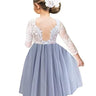 Rose Lace Straight Tulle Girl Dress in Bluish Gray - 2BUNNIES