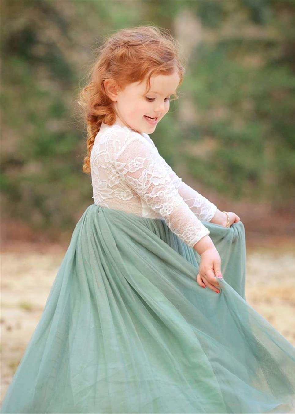 Rose Lace Flower Girl Dress in Sage 2BUNNIES