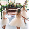 2Bunnies Flower Girl Dress Paisley Lace Back A-Line Short Sleeve Straight Tulle Knee (Ivory) - 2BUNNIES