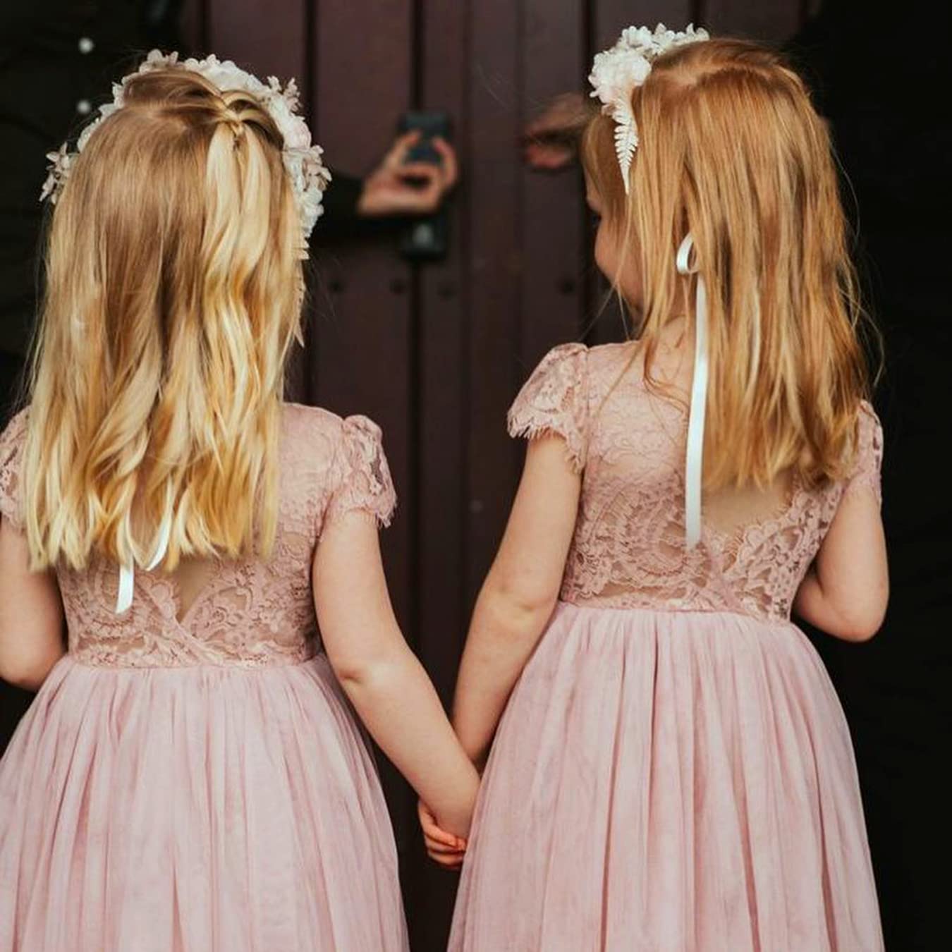 Girls' Paisley Lace Tulle Short Sleeve Maxi Dress in Dusty Pink 5 / Dusty Pink Girls' Paisley Lace Tulle Short Sleeve Maxi Dress in Dusty Pink 5 / Dusty Pink