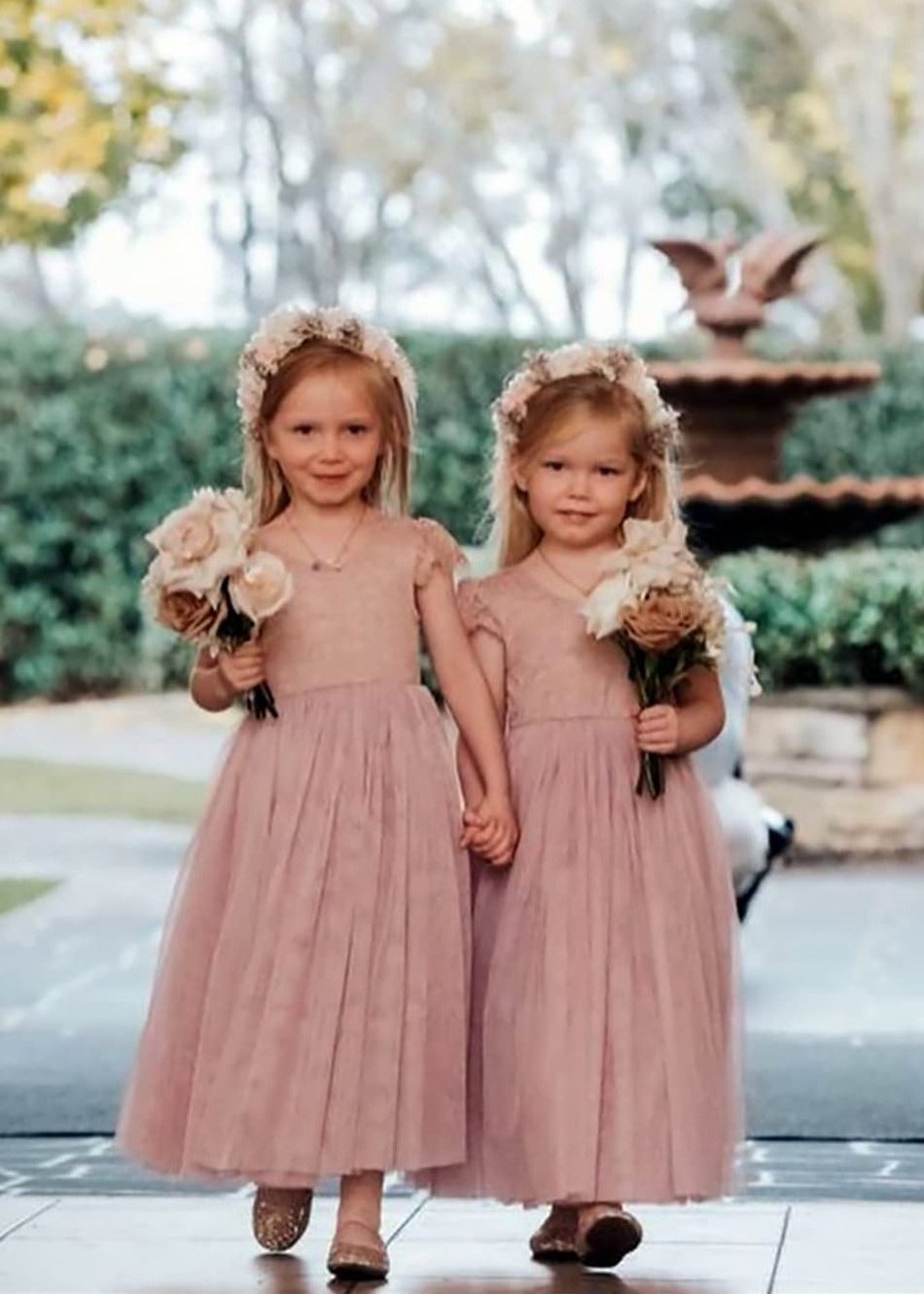 Girls' Paisley Lace Tulle Short Sleeve Maxi Dress in Dusty Pink 5 / Dusty Pink Girls' Paisley Lace Tulle Short Sleeve Maxi Dress in Dusty Pink 5 / Dusty Pink