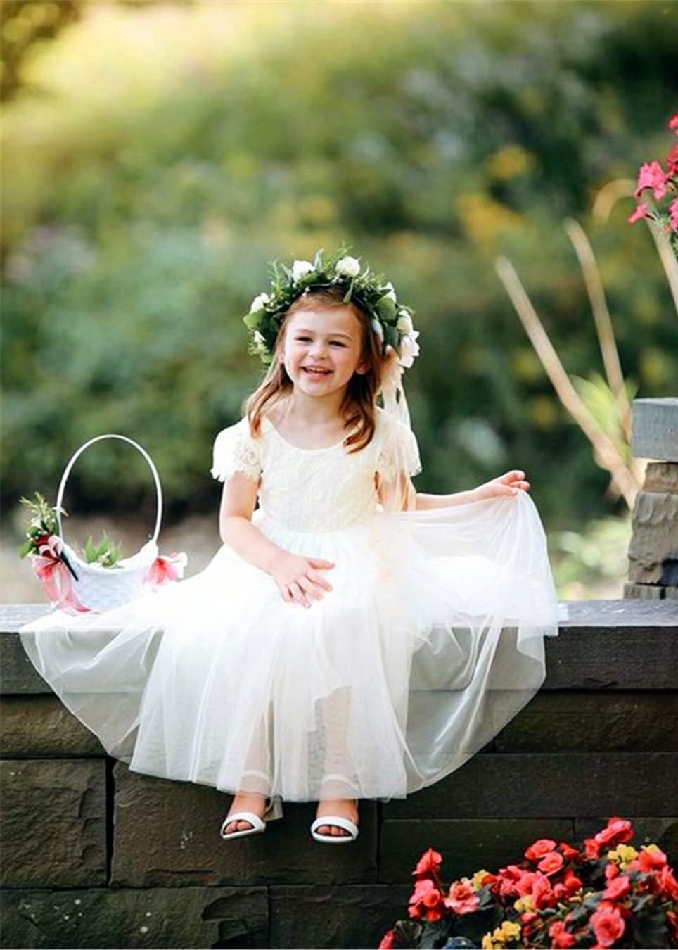 Girls' Paisley Lace Tulle Short Sleeve Maxi Dress in Ivory 2BUNNIES Girls' Paisley Lace Tulle Short Sleeve Maxi Dress in Ivory 2BUNNIES