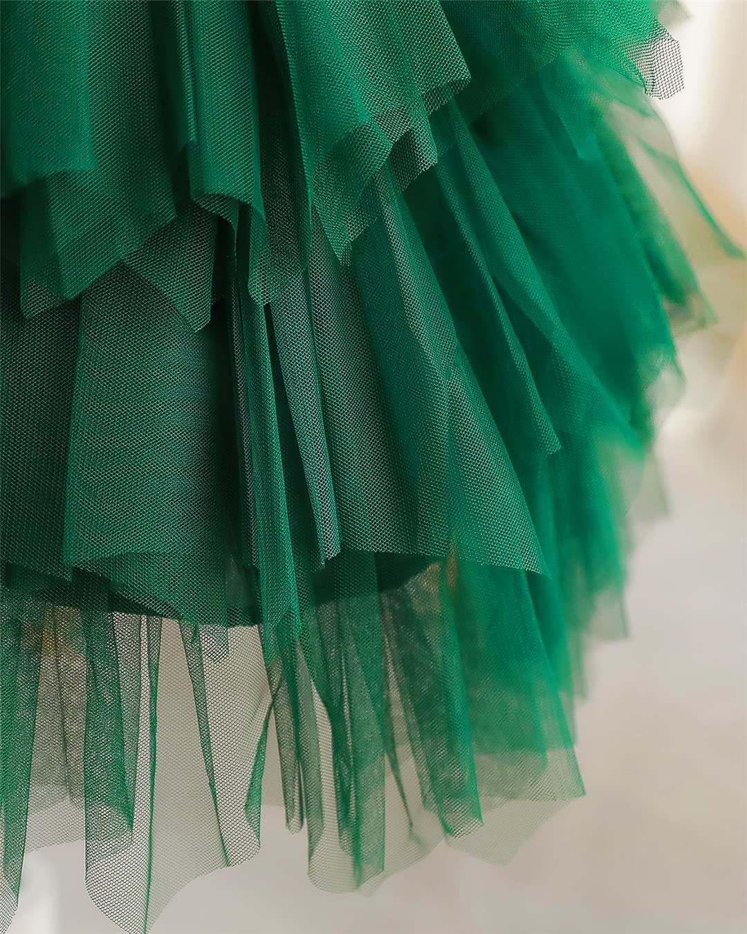 Silk Bow Lace Tiered Tulle Girl Dress in Green - 2BUNNIES