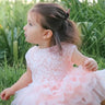 Silk Bow Lace Tiered Tulle Girl Dress in Pink - 2BUNNIES