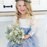 2Bunnies Flower Girl Dress Peony Lace Back A-Line Long Sleeve Tiered Tulle Short (Bluish Gray) - 2BUNNIES