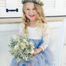 2Bunnies Flower Girl Dress Peony Lace Back A-Line Long Sleeve Tiered Tulle Short (Bluish Gray) - 2BUNNIES