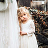 2Bunnies Flower Girl Dress Rose Lace Back A-Line Long Sleeve Straight Tulle Maxi (Ivory) - 2BUNNIES