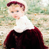2Bunnies Flower Girl Dress Peony Lace Back A-Line Long Sleeve Straight Tulle Knee (Burgundy) - 2BUNNIES