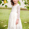 2Bunnies Flower Girl Dress Paisley All Lace Long Sleeve Knee (Antique Ivory) - 2BUNNIES