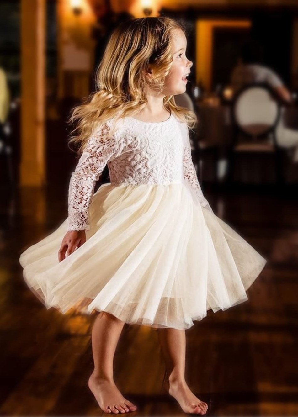Peony Lace Flower Girl Dress in Ivory Sleeve Knee 3T / Ivory Peony Lace Flower Girl Dress in Ivory Sleeve Knee 3T / Ivory