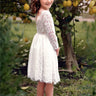 2Bunnies Flower Girl Dress Paisley All Lace Long Sleeve Knee (White) - 2BUNNIES