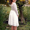 2Bunnies Flower Girl Dress Paisley All Lace Long Sleeve Knee (White) - 2BUNNIES