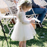 2Bunnies Flower Girl Dress Peony Lace Back A-Line Long Sleeve Straight Tulle Knee (White) - 2BUNNIES