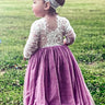 2Bunnies Flower Girl Dress Rose Lace Back A-Line Long Sleeve Straight Tulle Maxi (Mauve) - 2BUNNIES