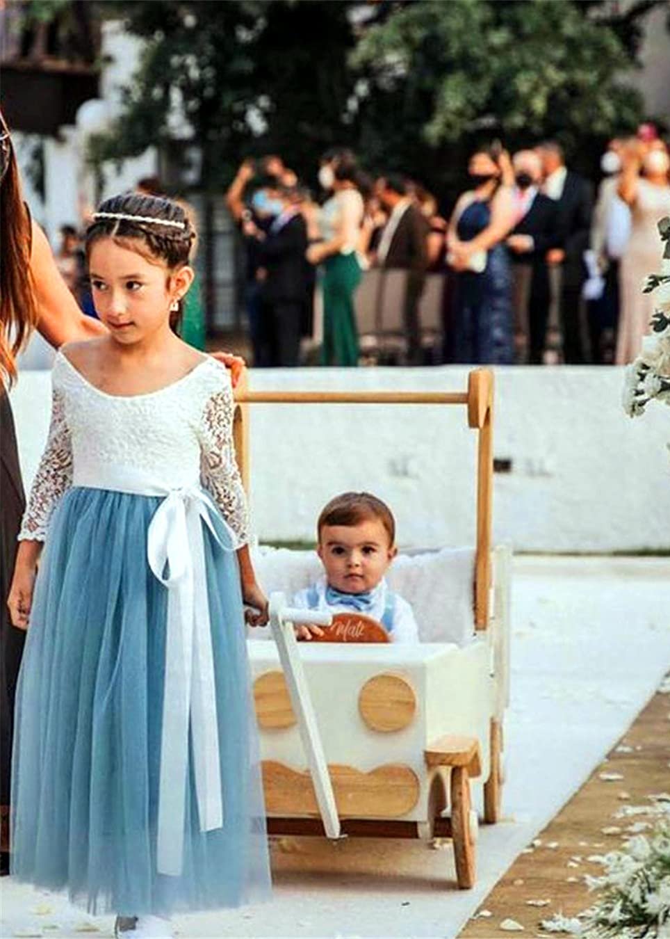 Peony Lace Flower Girl Dress in Dusty Blue Sleeve Maxi 6 Peony Lace Flower Girl Dress in Dusty Blue Sleeve Maxi 6