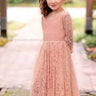 2Bunnies Flower Girl Dress Paisley All Lace Long Sleeve Maxi (Dusty Pink) - 2BUNNIES