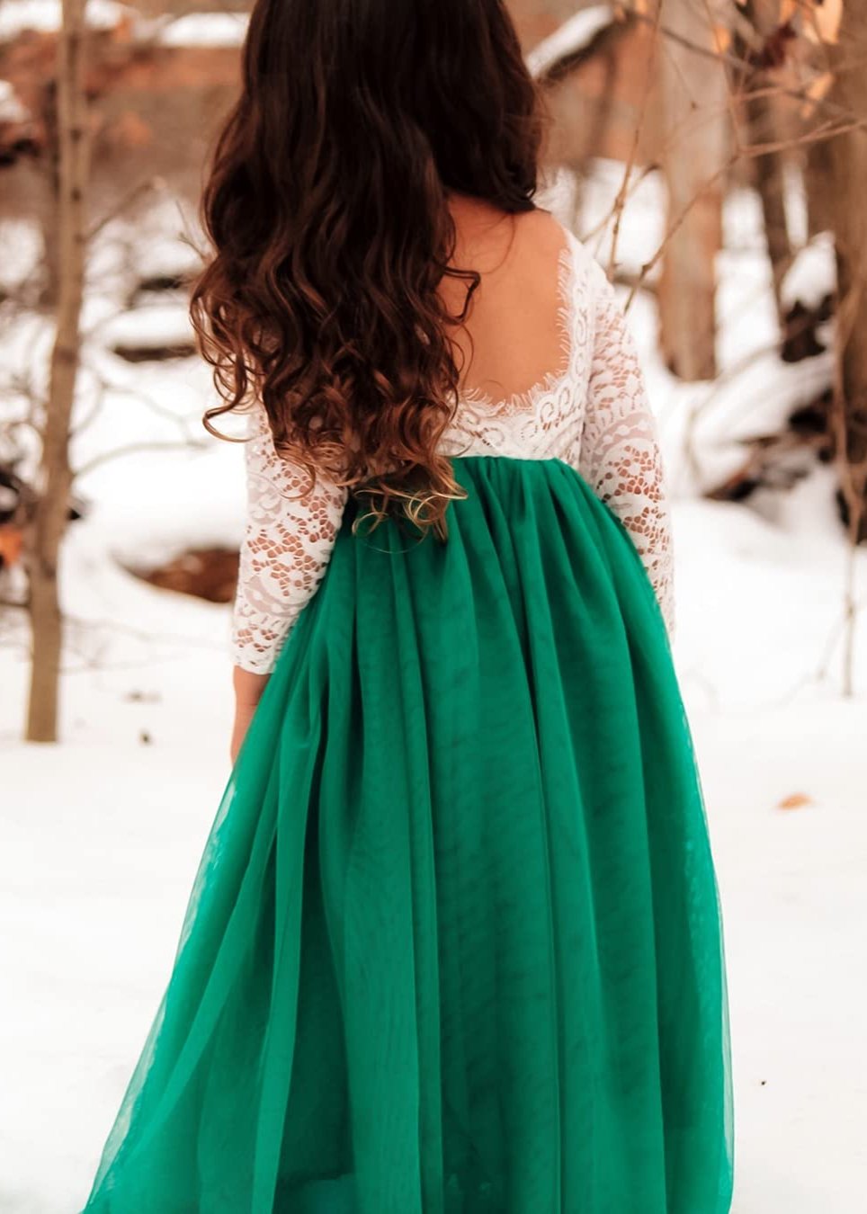 Peony Lace Flower Girl Dress in Green Sleeve Maxi – 2BUNNIES