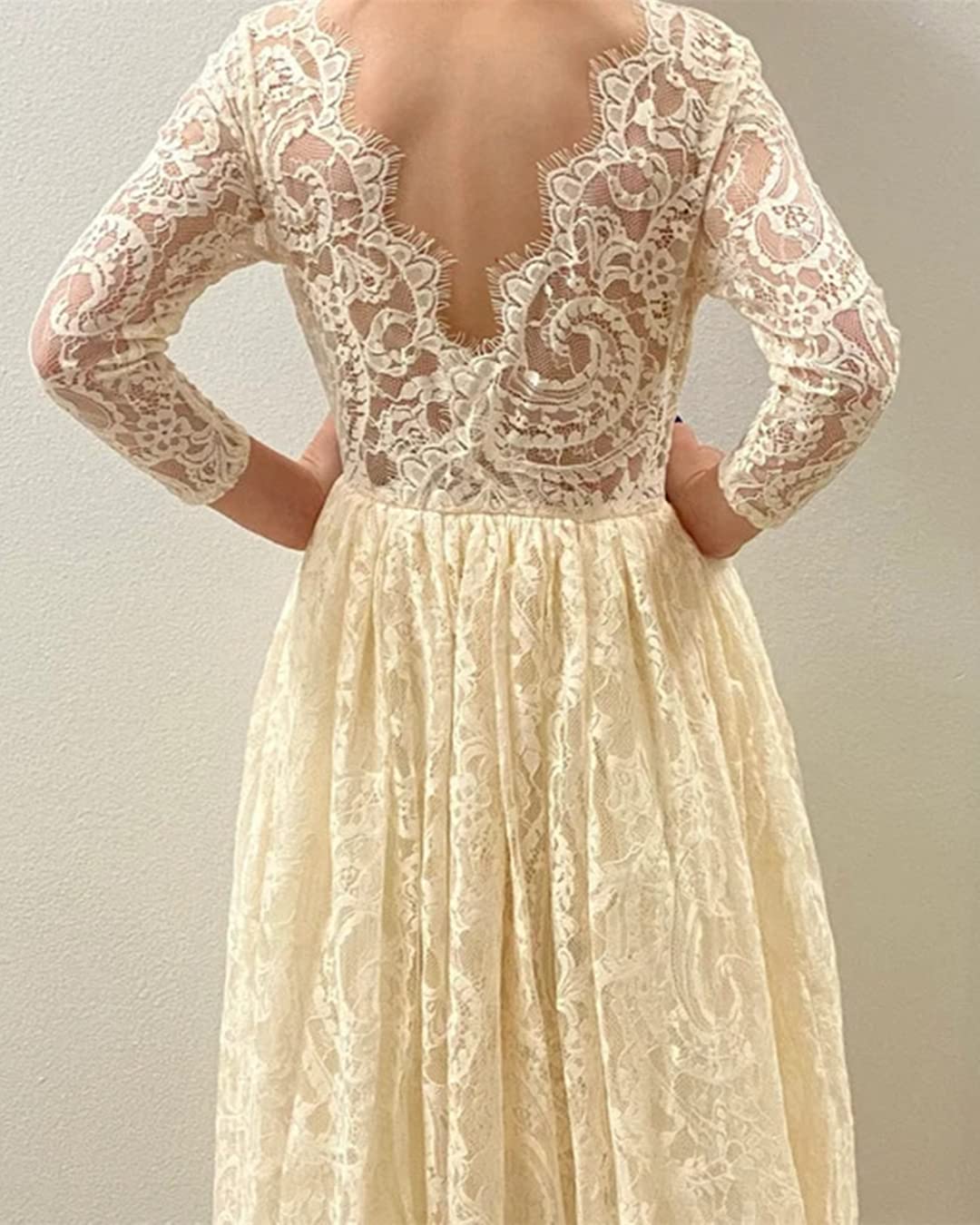 2Bunnies Flower Girl Dress Paisley All Lace Long Sleeve Maxi (Ivory) - 2BUNNIES