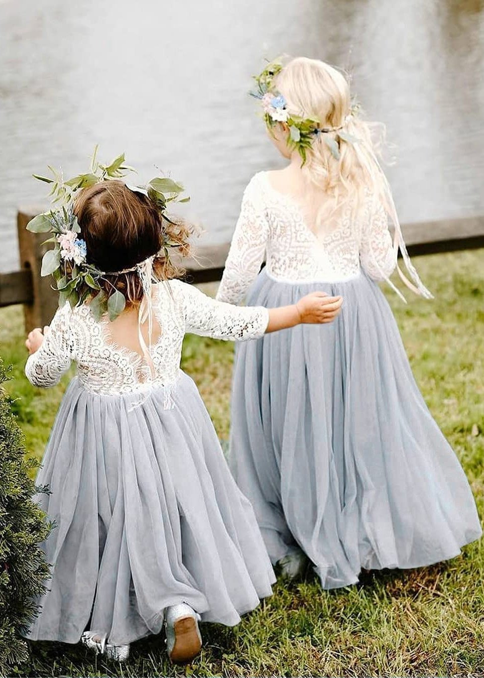 Peony Lace Flower Girl Dress in Light Gray