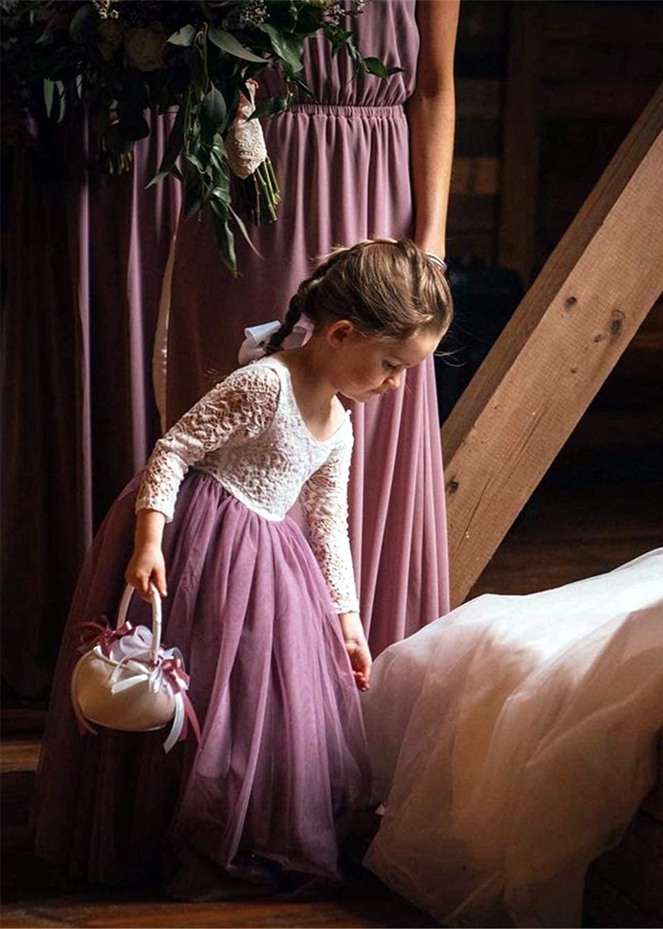 Peony Lace Flower Girl Dress in Mauve Sleeve Maxi 2T / Mauve Peony Lace Flower Girl Dress in Mauve Sleeve Maxi 2T / Mauve