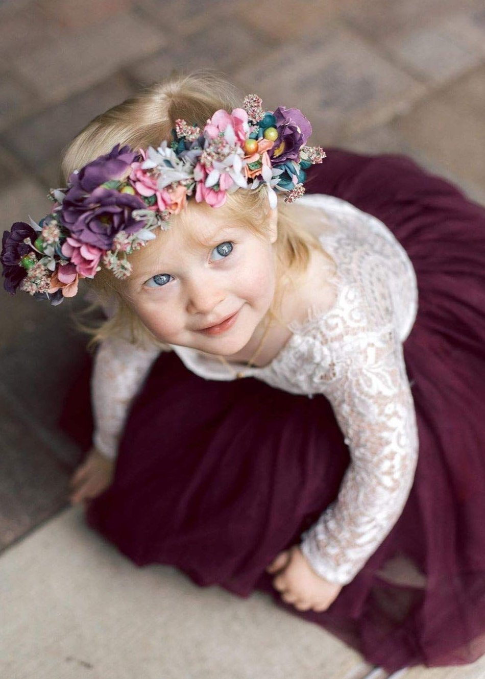 Peony Lace Flower Girl Dress in Plum