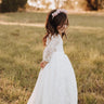 2Bunnies Flower Girl Dress Paisley All Lace Long Sleeve Maxi (White) - 2BUNNIES
