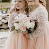 2Bunnies Flower Girl Dress Rose Lace Back A-Line Long Sleeve Straight Tulle Maxi (Pink) - 2BUNNIES