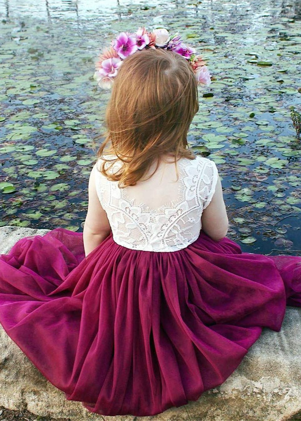 Rose Lace Flower Girl Dress in Burgundy 3T / Burgundy Rose Lace Flower Girl Dress in Burgundy 3T / Burgundy