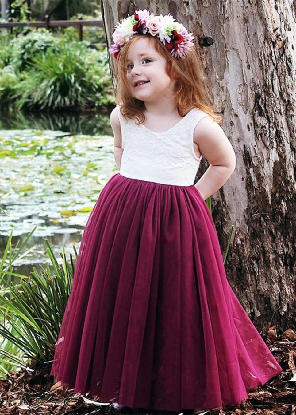 Rose Lace Flower Girl Dress in Burgundy 3T / Burgundy Rose Lace Flower Girl Dress in Burgundy 3T / Burgundy