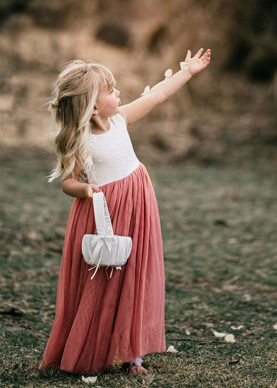 Rose Lace Flower Girl Dress in Dusty Pink