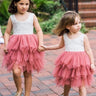 2Bunnies Flower Girl Dress Peony Lace Back A-Line Sleeveless Tiered Tulle Short (Dusty Pink) - 2BUNNIES