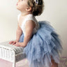 2Bunnies Flower Girl Dress Peony Lace Back A-Line Sleeveless Tiered Tulle Short (Bluish Gray) - 2BUNNIES