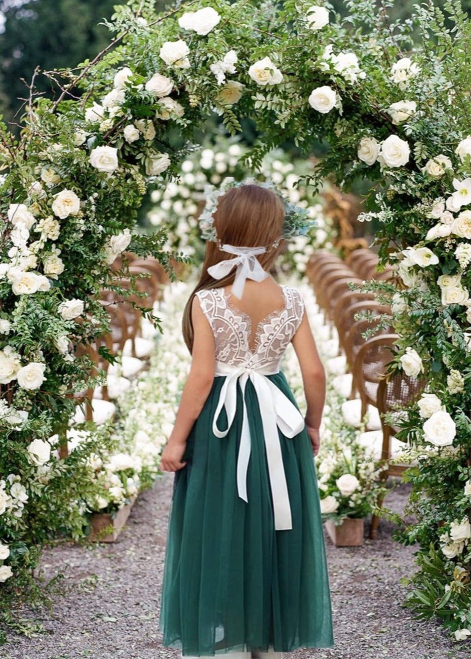 Rose Lace Flower Girl Dress in Green