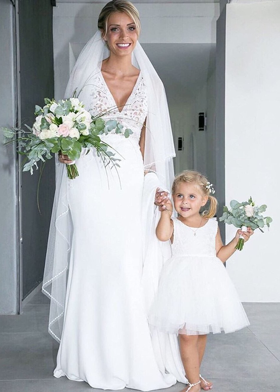Peony Lace Flower Girl Dress in White
