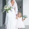 2Bunnies Flower Girl Dress Peony Lace Back A-Line Sleeveless Straight Tulle Knee (White) - 2BUNNIES