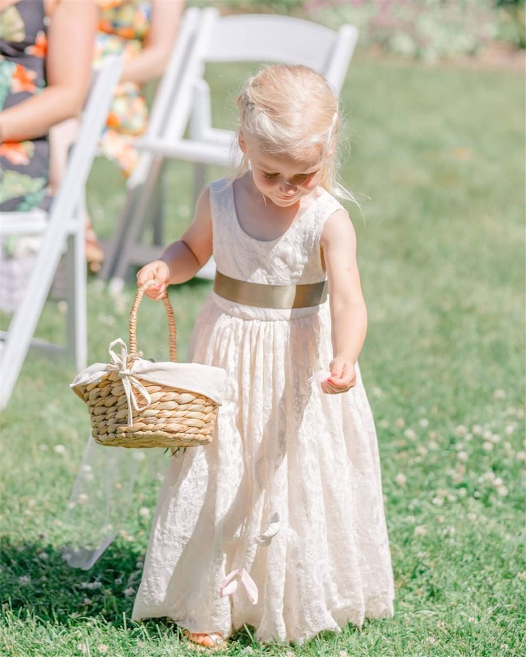 2Bunnies Flower Girl Dress Paisley All Lace Sleeveless Maxi (Antique Ivory) - 2BUNNIES