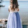 2Bunnies Flower Girl Dress Peony Lace Back A-Line Sleeveless Straight Tulle Maxi (Bluish Gray) - 2BUNNIES