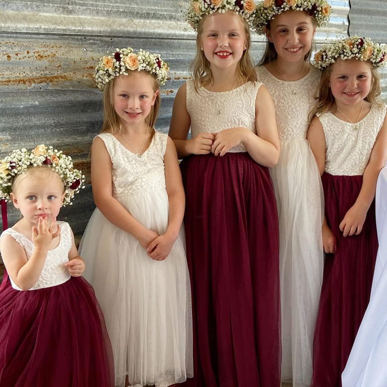 Peony Lace Flower Girl Dress in Burgundy Sleeveless Maxi 7-8 years Peony Lace Flower Girl Dress in Burgundy Sleeveless Maxi 7-8 years