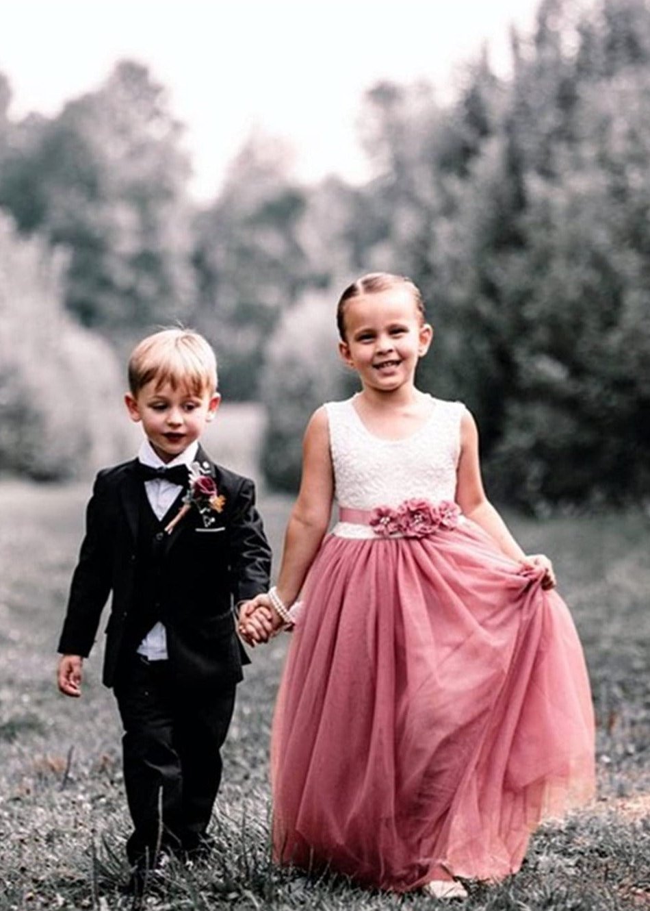 Peony Lace Flower Girl Dress in Dusty Pink